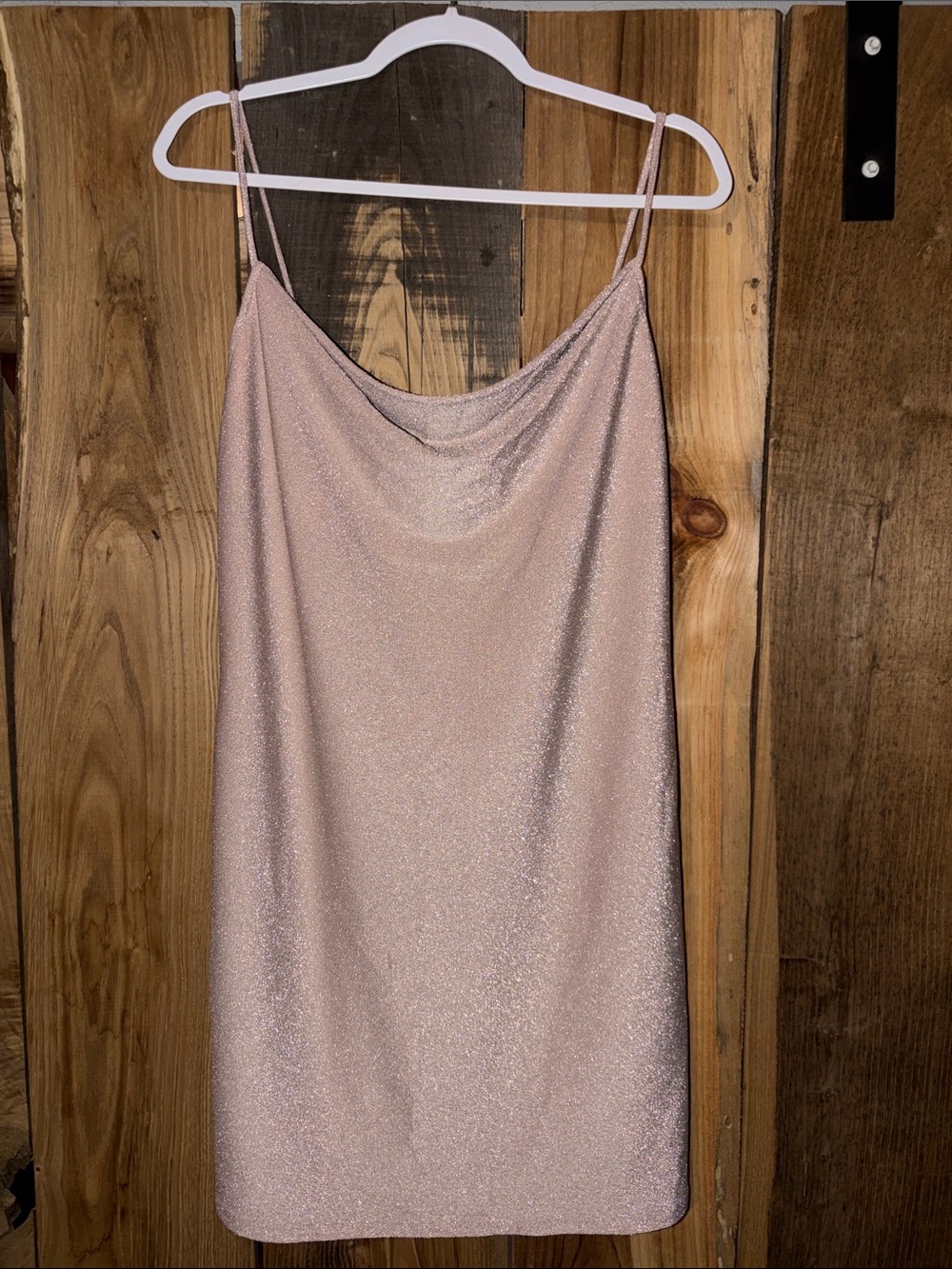 bebe Shimmery Light Pink Cowl Neck Mini Dress